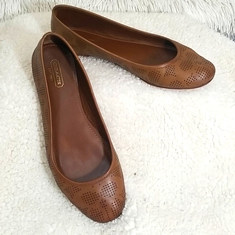 Coach brown leather flats lofers shoes